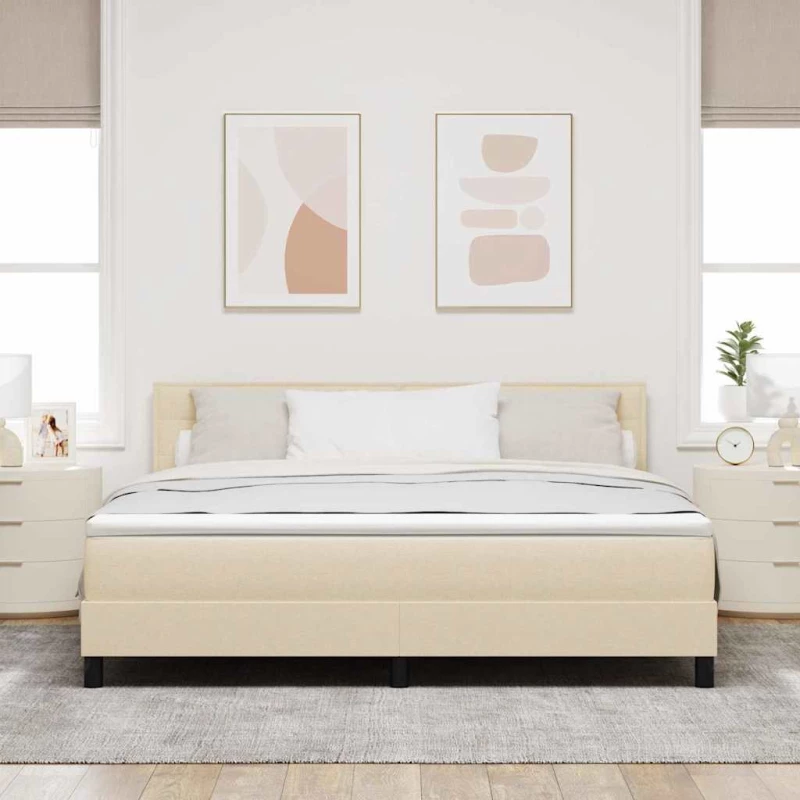 vidaXL Κρεβάτι με Στρώμα & LED Κρέμα 180x200 cm Ύφασμα