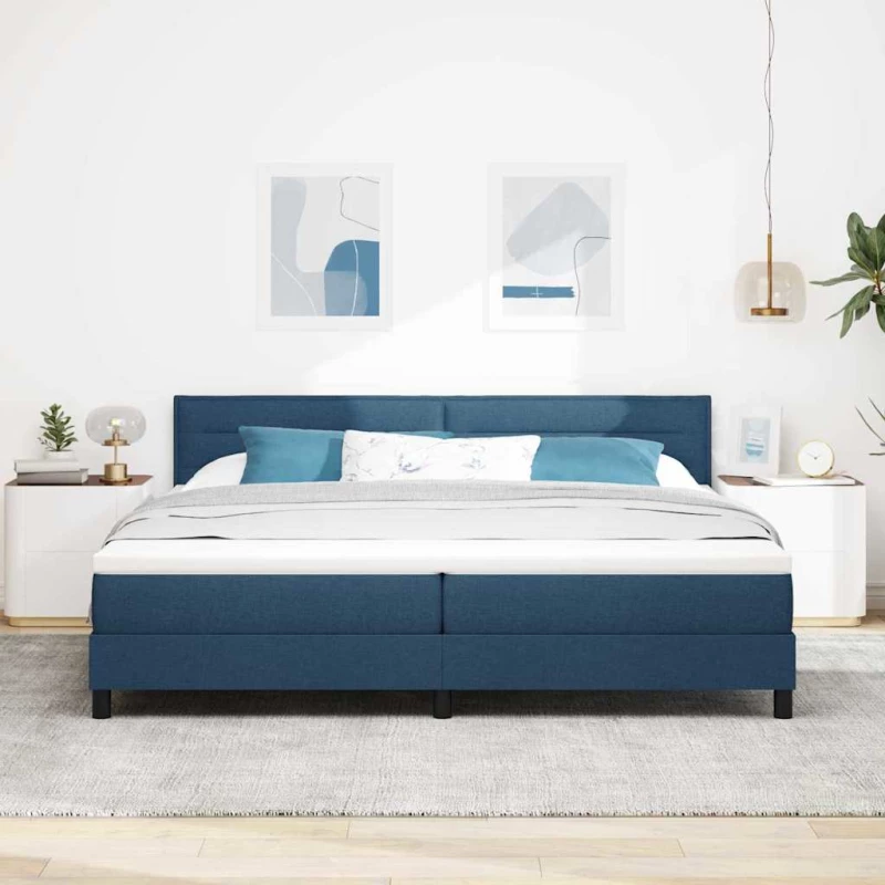 vidaXL Κρεβάτι Box Spring με Στρώμα & LED Μπλε 200x200 εκ Υφασμα