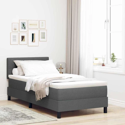vidaXL κρεβάτι Box Spring με στρώμα & LED γκρι σκούρο 90x200 εκ ύφασμα