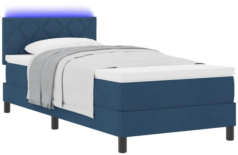 vidaXL Κρεβάτι με Ελατήρια με Στρώμα & LED Μπλε 90x200 εκ. Ύφασμα