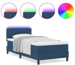 vidaXL Κρεβάτι με Ελατήρια με Στρώμα & LED Μπλε 90x200 εκ. Ύφασμα