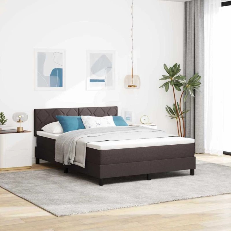 vidaXL Κρεβάτι Box Spring με Στρώμα & LED Σκούρο Καφέ 140x190 εκ. Ύφασμα