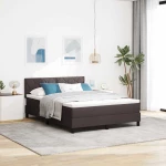 vidaXL Κρεβάτι Box Spring με Στρώμα & LED Σκούρο Καφέ 140x190 εκ. Ύφασμα