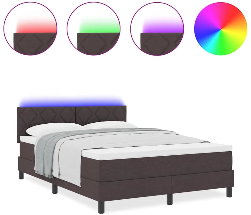 vidaXL Κρεβάτι Box Spring με Στρώμα & LED Σκούρο Καφέ 140x190 εκ. Ύφασμα