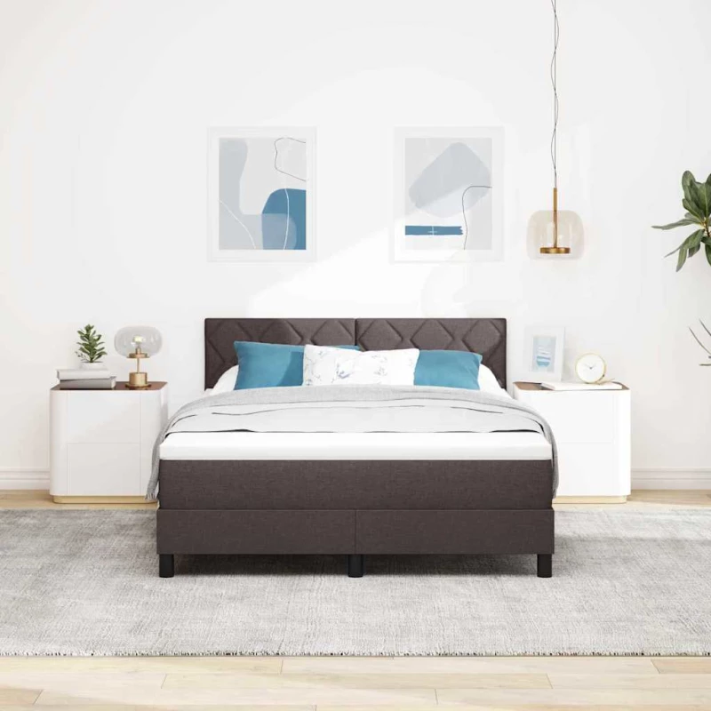 vidaXL Κρεβάτι Box Spring με Στρώμα & LED Σκούρο Καφέ 140x190 εκ. Ύφασμα