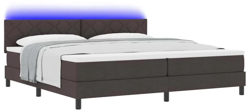 vidaXL Κρεβάτι με Σπαστό Στρώμα & LED Σκούρο Καφέ 200x200 εκ. Ύφασμα