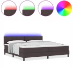 vidaXL Κρεβάτι με Σπαστό Στρώμα & LED Σκούρο Καφέ 200x200 εκ. Ύφασμα