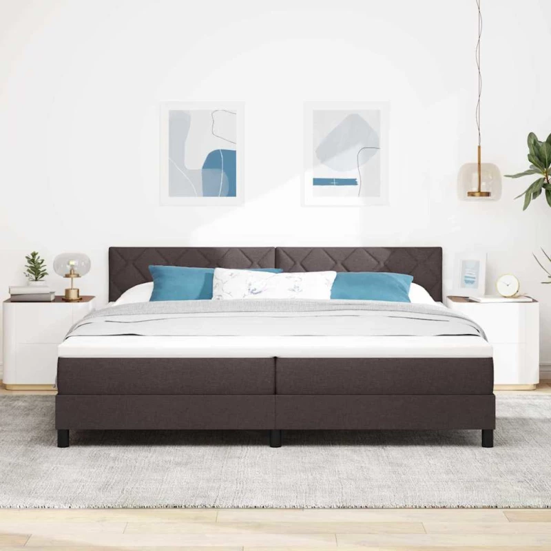 vidaXL Κρεβάτι με Σπαστό Στρώμα & LED Σκούρο Καφέ 200x200 εκ. Ύφασμα