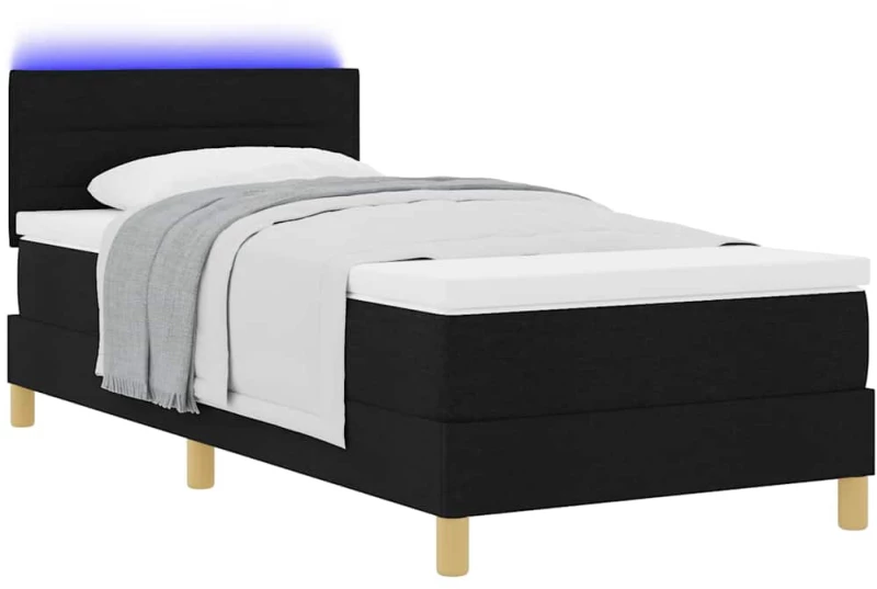 vidaXL Κρεβάτι Με Υποστήριξη Με Στρώμα & LED Μαύρο 90x190 εκ. Ύφασμα