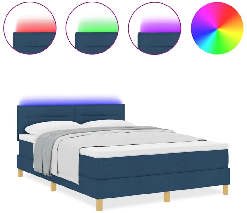 vidaXL Κρεβάτι Βαθμού με Στρώμα & LED Μπλε 140x200 εκ. Ύφασμα
