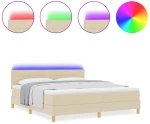 vidaXL Κρεβάτι Box Spring με Στρώμα & LED Κρεμ 180x200 εκ. Ύφασμα