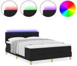 vidaXL Κρεβάτι με Βάση με Στρώμα & LED Μαύρο 140x200 εκ. Ύφασμα