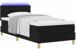 vidaXL Κρεβάτι με Βάση με Στρώμα & LED Μαύρο 90x200 εκ. Ύφασμα