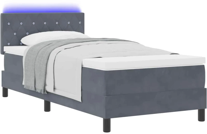 κρεβάτι box spring vidaXL με στρώμα και LED σκούρο γκρι 100x200 εκ. βελούδο