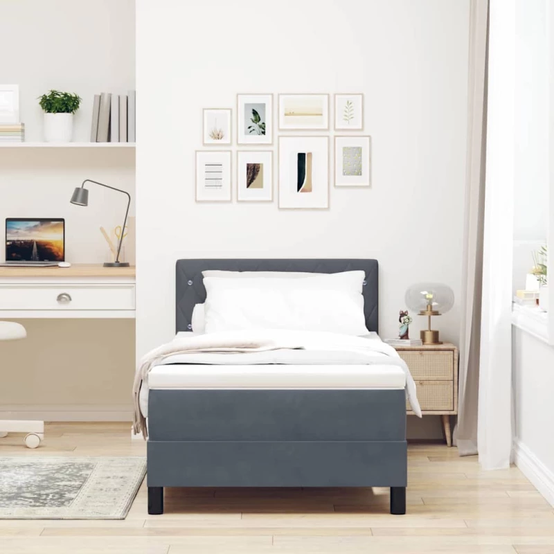 κρεβάτι box spring vidaXL με στρώμα και LED σκούρο γκρι 100x200 εκ. βελούδο