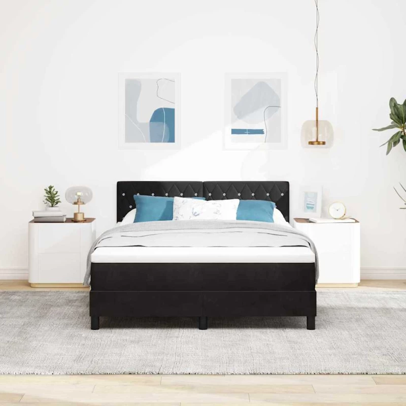 κρεβάτι Box Spring με στρώμα και LED vidaXL Μαύρο 160x200 εκ Βελούδο