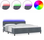 κρεβάτι Box Spring με στρώμα & LED vidaXL Σκούρο Γκρι 200x200 εκ Βελούδο