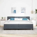 κρεβάτι Box Spring με στρώμα & LED vidaXL Σκούρο Γκρι 200x200 εκ Βελούδο