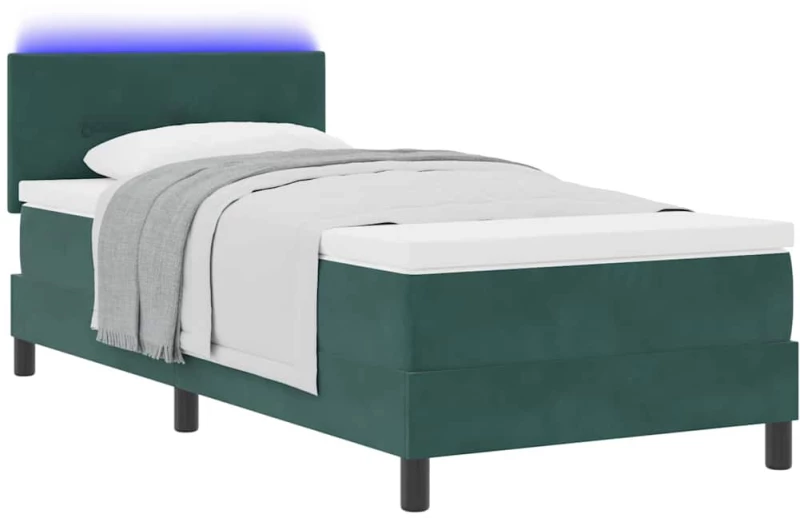 vidaXL Κρεβάτι Box Spring με Στρώμα & LED Σκούρο Πράσινο 80x200 εκ. Βελούδο
