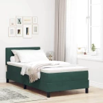 κρεβάτι box spring με στρώμα & LED vidaXL Σκούρο Πράσινο 100x200 εκ. Βελούδο