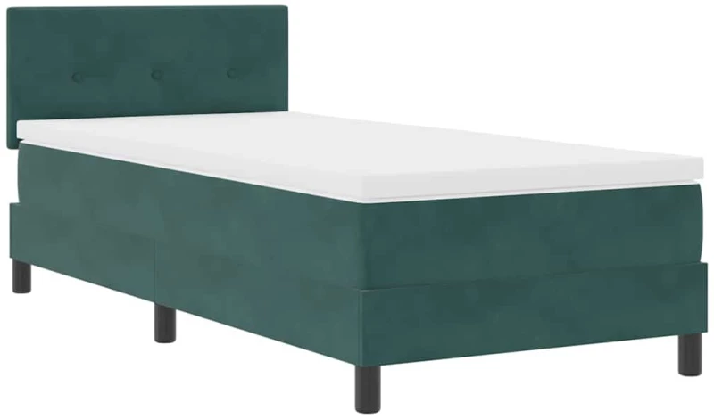 κρεβάτι box spring με στρώμα & LED vidaXL Σκούρο Πράσινο 100x200 εκ. Βελούδο