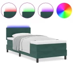 κρεβάτι box spring με στρώμα & LED vidaXL Σκούρο Πράσινο 100x200 εκ. Βελούδο