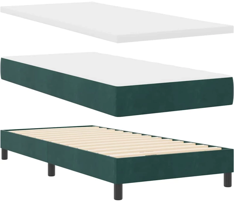 κρεβάτι box spring με στρώμα & LED vidaXL Σκούρο Πράσινο 100x200 εκ. Βελούδο