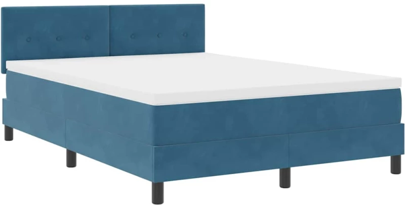 vidaXL Κρεβάτι Box Spring με Ματρύτα & LED Σκούρο Μπλε 140x200 εκ Βελούδο
