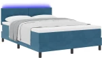 vidaXL Κρεβάτι Box Spring με Ματρύτα & LED Σκούρο Μπλε 140x200 εκ Βελούδο