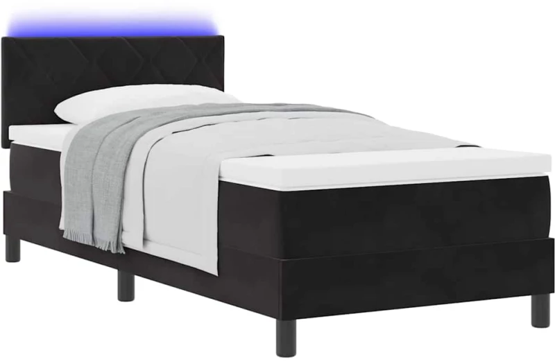 vidaXL Κρεβάτι με Στρώμα και LED Μαύρο 90x190 εκ. Βελούδο