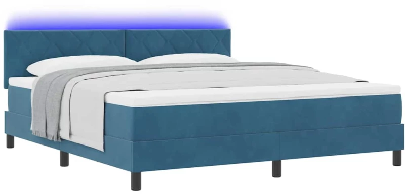 vidaXL Κρεβάτι με Στρώμα & LED Σκούρο Μπλε 180x200 εκ Βελούδο