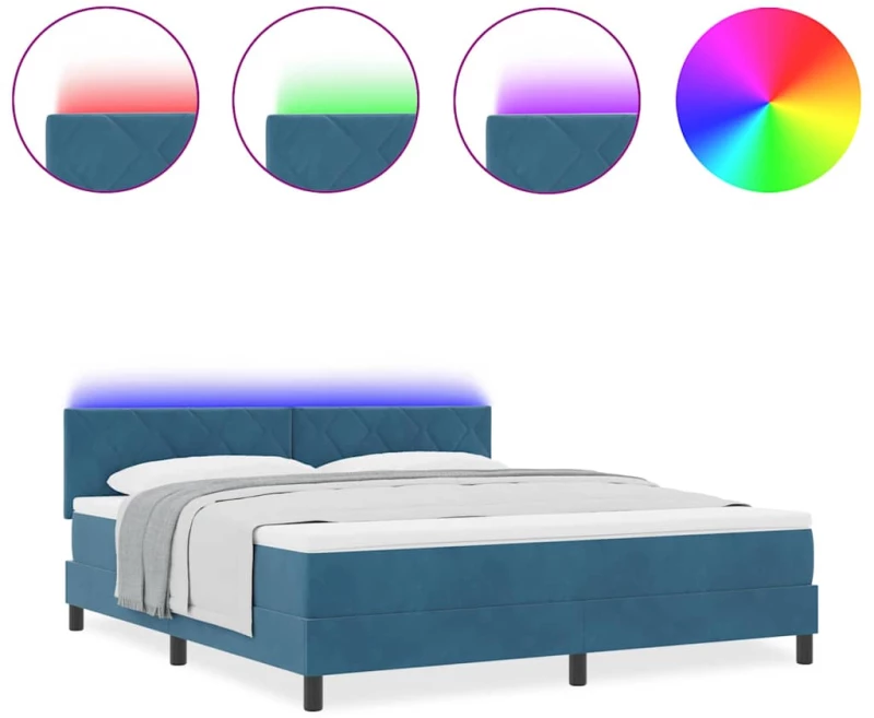 vidaXL Κρεβάτι με Στρώμα & LED Σκούρο Μπλε 180x200 εκ Βελούδο