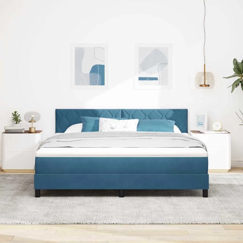 vidaXL Κρεβάτι με Στρώμα & LED Σκούρο Μπλε 180x200 εκ Βελούδο