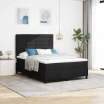 vidaXL Κρεβάτι με ελατήρια και στρώμα & LED - Μαύρο, 140 x 200 εκ, Καπιτονέ