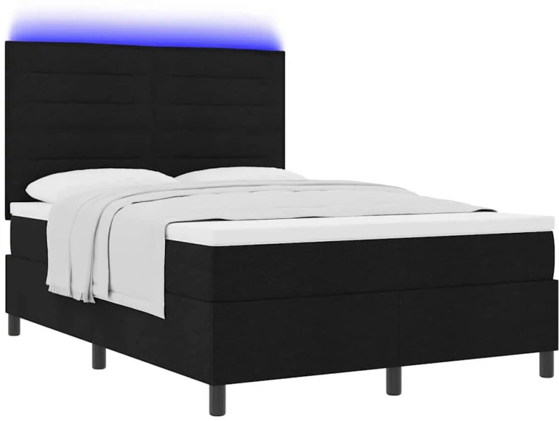 vidaXL Κρεβάτι με ελατήρια και στρώμα & LED - Μαύρο, 140 x 200 εκ, Καπιτονέ
