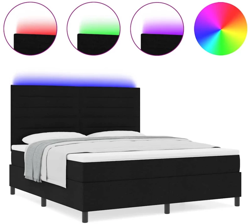 vidaXL Κρεβάτι με ελατήρια και στρώμα & LED - Μαύρο, 140 x 200 εκ, Καπιτονέ