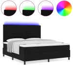vidaXL Κρεβάτι με ελατήρια και στρώμα & LED - Μαύρο, 140 x 200 εκ, Καπιτονέ
