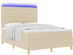 vidaXL Κρεβάτι Σπαστής Βάσης με Στρώμα & LED Κρεμ 140x200 εκ. Ύφασμα