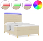 vidaXL Κρεβάτι Σπαστής Βάσης με Στρώμα & LED Κρεμ 140x200 εκ. Ύφασμα