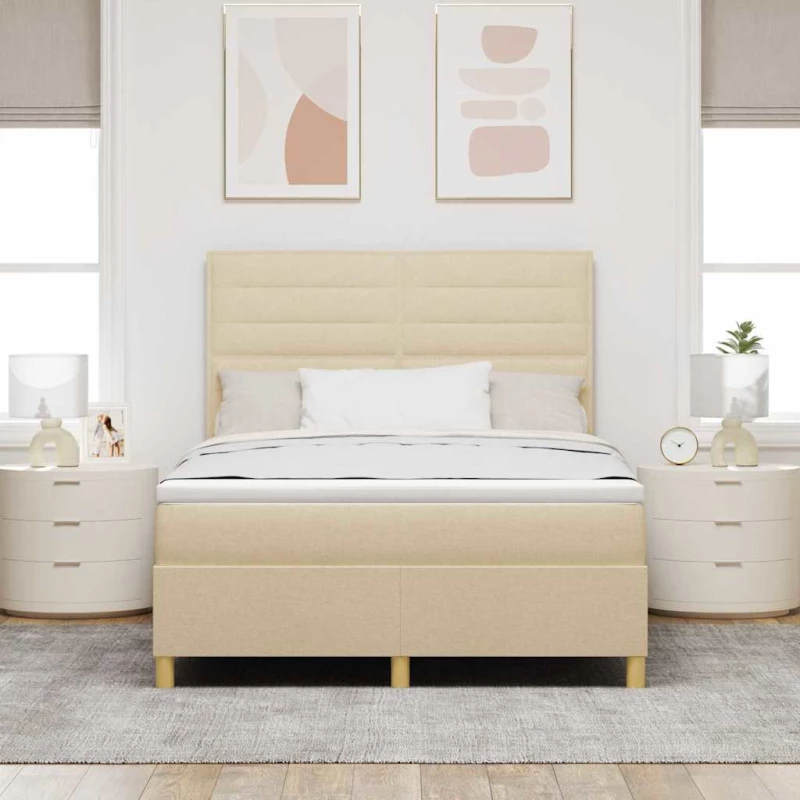 vidaXL Κρεβάτι Σπαστής Βάσης με Στρώμα & LED Κρεμ 140x200 εκ. Ύφασμα