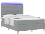 vidaXL Κρεβάτι Box Spring με Στρώμα & LED Φως Γκρι 140x200 εκ Ύφασμα