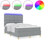 vidaXL Κρεβάτι Box Spring με Στρώμα & LED Φως Γκρι 140x200 εκ Ύφασμα