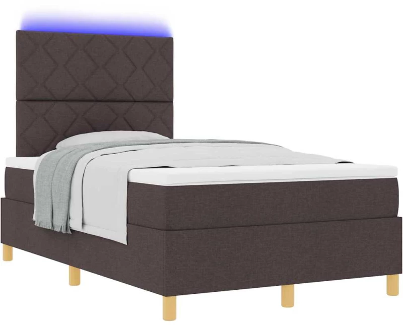 vidaXL Κρεβάτι με Στρώμα & LED Καφέ 120x190 εκ. Υφασμάτινο