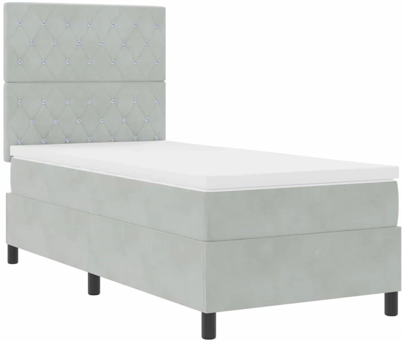 Κρεβάτι Box Spring με Στρώμα & Φωτισμό LED Γκρι 90x190 εκ Βελούδο