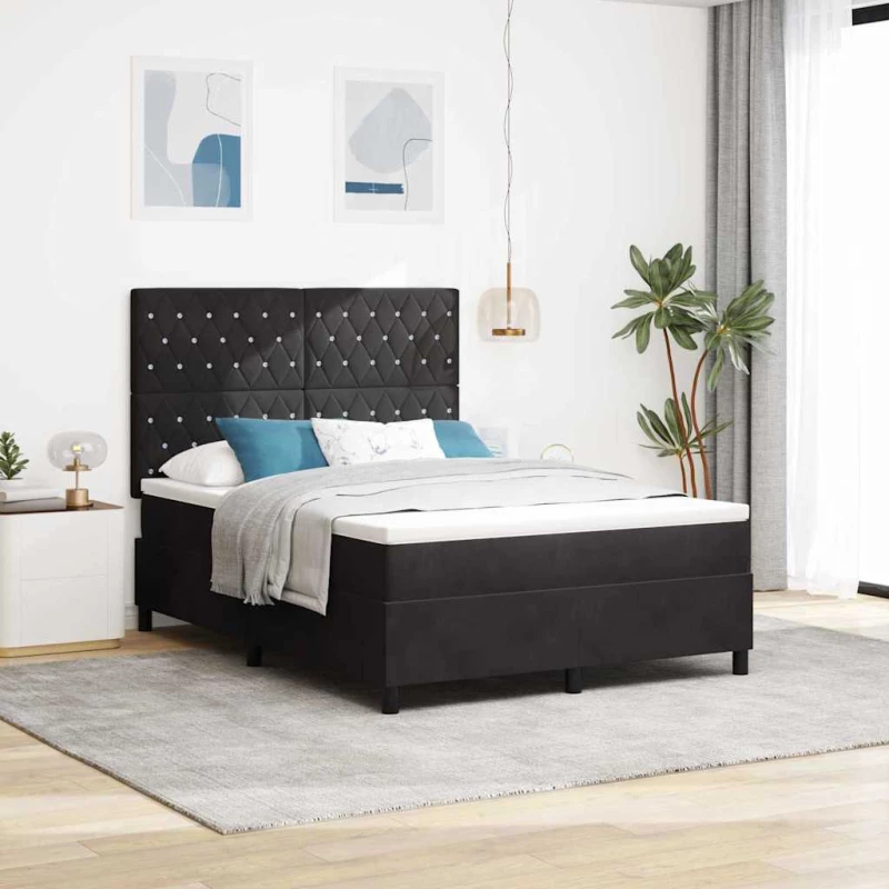 κρεβάτι Box Spring με στρώμα και LED vidaXL Μαύρο 140x200 εκ Βελούδο