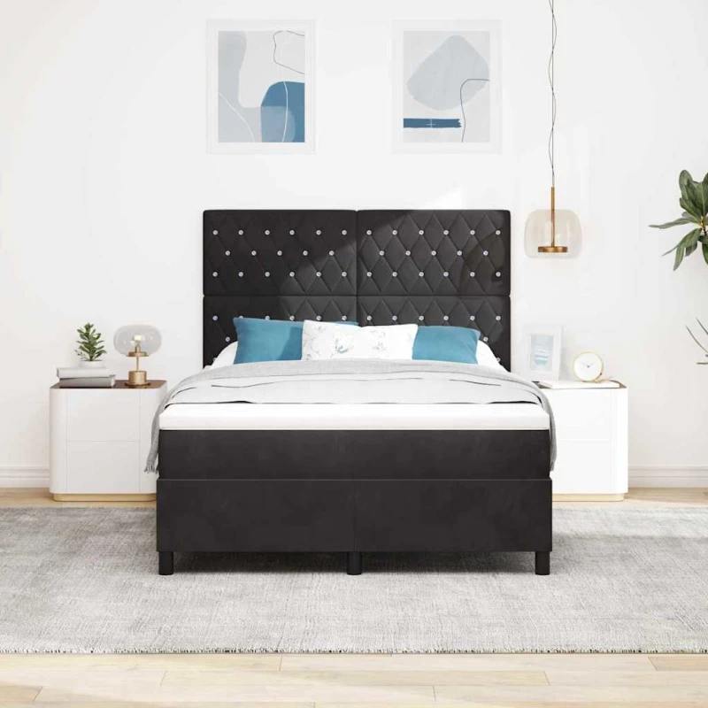 κρεβάτι Box Spring με στρώμα και LED vidaXL Μαύρο 140x200 εκ Βελούδο
