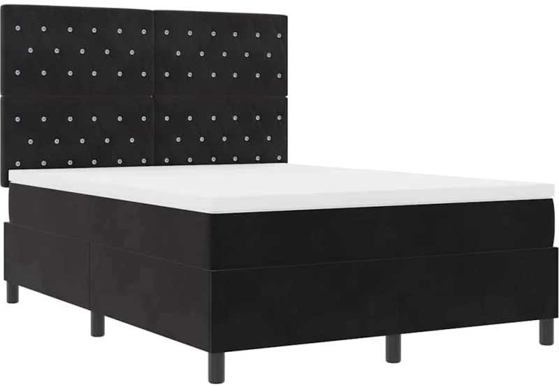 κρεβάτι Box Spring με στρώμα και LED vidaXL Μαύρο 140x200 εκ Βελούδο