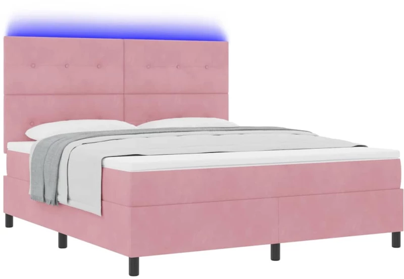 vidaXL Κιβώτιο Κρεβάτι με Στρώμα & LED Ροζ 180x200 εκ Βελούδο