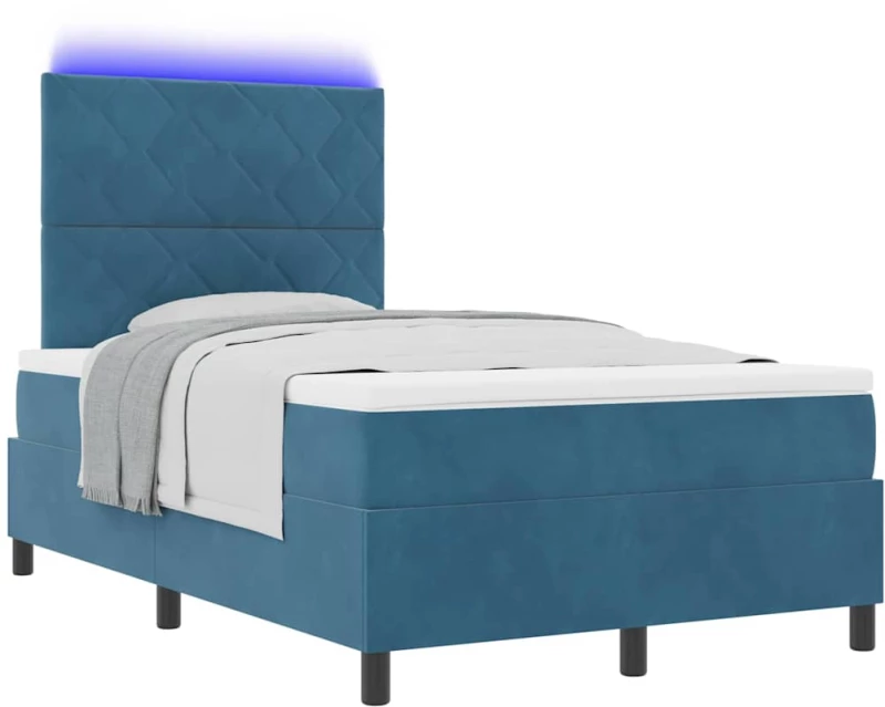 κρεβάτι Box Spring vidaXL με στρώμα & LED σκούρο μπλε 120x200 εκ. από βελούδο