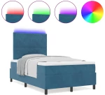 κρεβάτι Box Spring vidaXL με στρώμα & LED σκούρο μπλε 120x200 εκ. από βελούδο